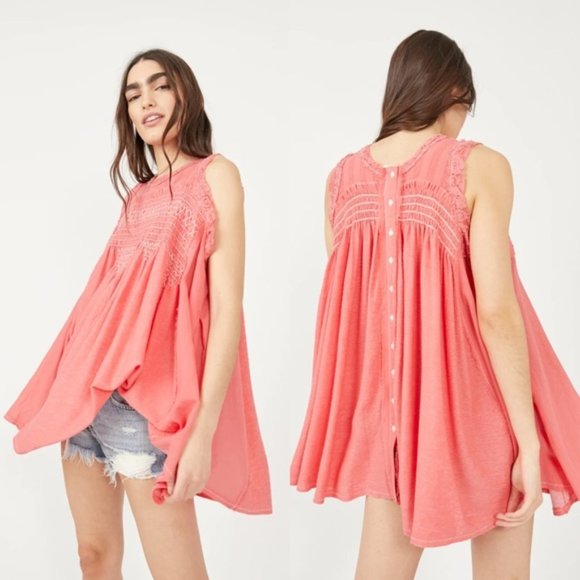 Free People Tops - FREE PEOPLE Sea Breeze Tunic Tank Top in Coral BRAND NEW W/TAGS $128 MSRP